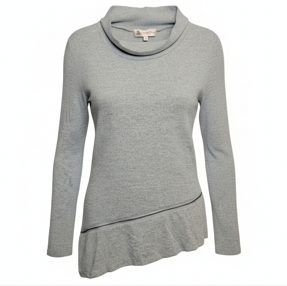 Jorge Perez Gray Mock Neck Asymmetric Zippered Bottom Long Sleeve Sweater -NWT